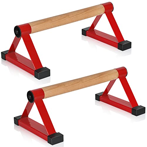 Image of Wood push up bars Parallettes bars Anti-slip Handstand Bars for Calisthenics, Fitness, Floor workouts Solid Wood with Sturdy Metal Bracket, Support 500 lbs