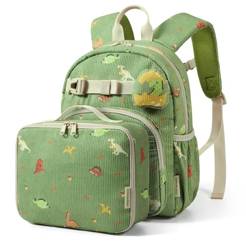 mommore Toddler Backpack Kids Backpack for Boys 2-4 Corduroy Preschool Kindergarten Bookbag 13 H Dinosaur Backpacks with Lunch Box