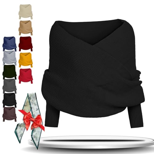 Knitted Cable Wrap, Shrugs for Women, Knitted Wrap, Knitted Scarf with Sleeves for Women, Scarf Sweater Wrap with Sleeves