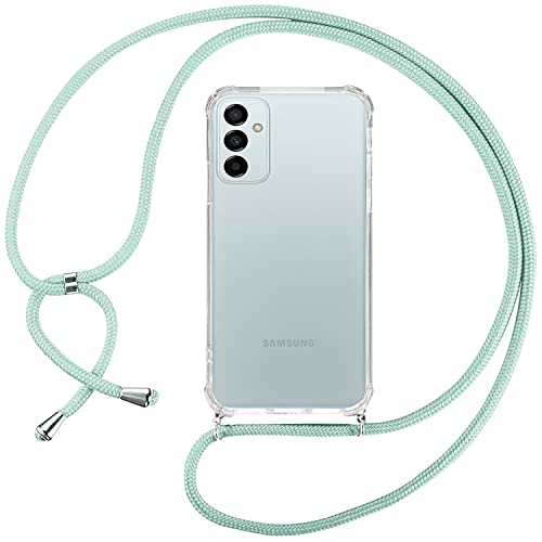 ISOI Funda con Cuerda para Samsung Galaxy M23 5G / M13 4G, Carcasa Transparente TPU Suave Silicona Case con Correa Colgante Ajustable Collar Correa de Cuello Cadena Cordón, Verde Cover