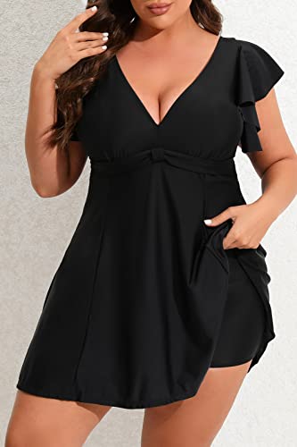 Smismivo Plus Size Swimsuit for Women Tummy Control One Piece Bathing Suit Slimming Ruffle Swimdress Curvy Swimwear3