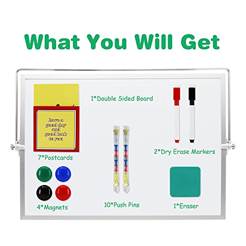 Shooffice Combo Dry Erase Board & Cork Board, 16" X 12" Double Sided Combo Magnetic White Board And Corkboard With Stand, Aluminum Frame Combo Board Message Board Suitable For Office Home School #TOP2