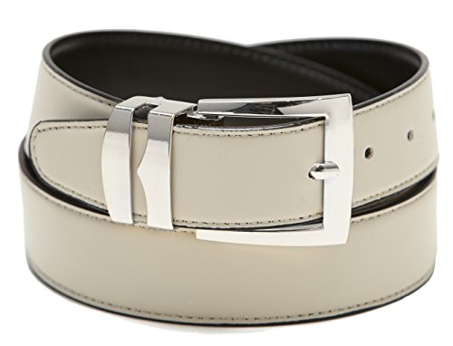 Concitor Men's Belt Reversible Wide Bonded Leather Silver-Tone Buckle CREAM/Black 58