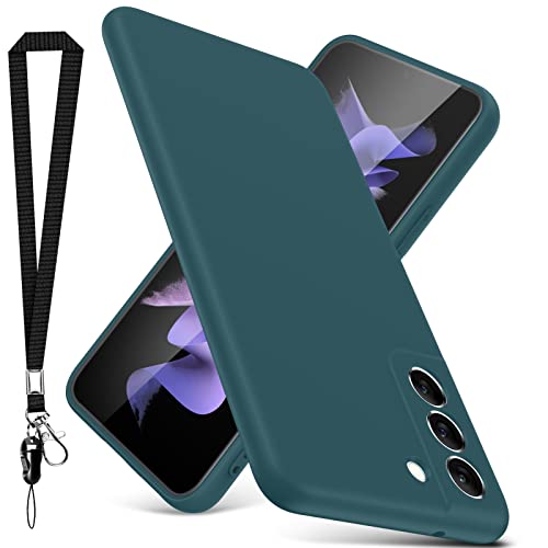Yslbwle For Samsung Galaxy S21 Fe Case, Thin Liquid Silicone Case With Lanyard,Shockproof,Slim Phone Case For Galaxy S21 Fe, Full Body Screen Camera Protective Cover-Green 3-Sam S21Fe-04 #TOP30