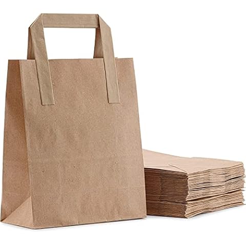 ezkart | (Pack of 50) Assorted sizes of SOS Brown Kraft Paper Bags for various purpose including Parties, Weddings, Lunch, Takeaway & Grocery | (23x18+8.5cm) (Small) Cover