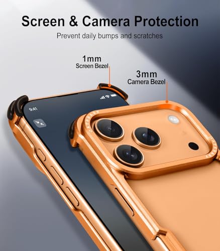OGRANEE Metal Bumper Case for iPhone 17 Pro, Aluminum Alloy Frame Hollow Back Design Compatible with Mag, Minimalist Slim Shockproof Cool Cover Hard Shell, Raised Edge Protection, Orange — view 4
