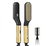 Beard Straightener for Men-Electric Hot Beard Straightener Brush Multifunctional Beard Hair Straightening Comb with 30S Fast Heating and Anti-Scald Feature Great for Home Travel (Gold)