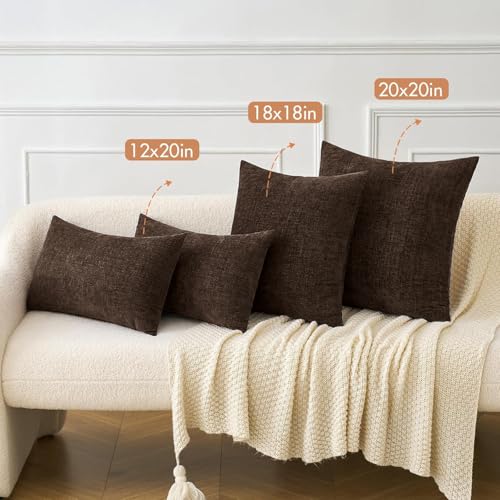 Image of MIULEE Pack of 2 Dark Brown Throw Pillow Covers 12x20 Inch Soft Chenille Lumbar Pillow Covers for Sofa Living Room Couch Fall Home Decor Solid Dyed Cases