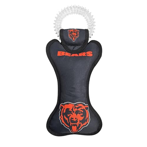 Pets First NFL Chicago Bears Dental Dog TUG Toy with Squeaker. Tough PET Toy for Healthy Fun, Teething, & Cleaning Pet's Teeth & Gum, Team Color