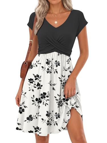 Women's Summer Short Sleeve Mini Dresses 2026 Casual Twist Front Floral Vacation Beach Short Dress
