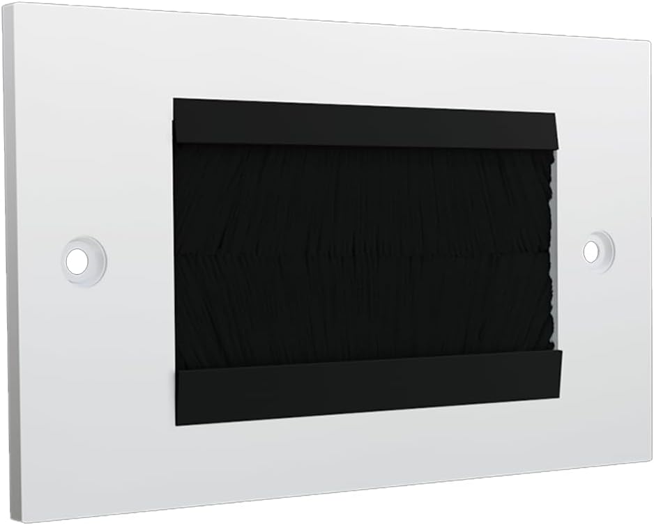 rhinocables Double Gang White Brush Faceplate | Cable Tidy Entry Cover for HDMI Management | Wall-Mounted Outlet Concealer for TV & Multimedia Wires, Includes Fixing Screws (Black Brush, 1 Pack)