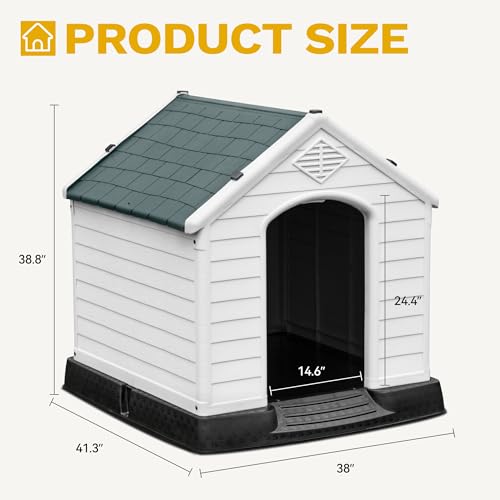 image for DWVO Large Plastic Dog House, Weatherproof Outdoor/Indoor Doghouse, Pu