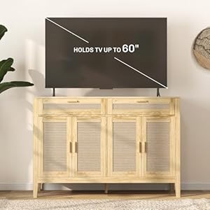 Homcom 53 sideboard buffet cabinet with storage coffee bar storage cabinet with decorative rattan fronts accent cabinet with doors and drawers oak  urban country home decor