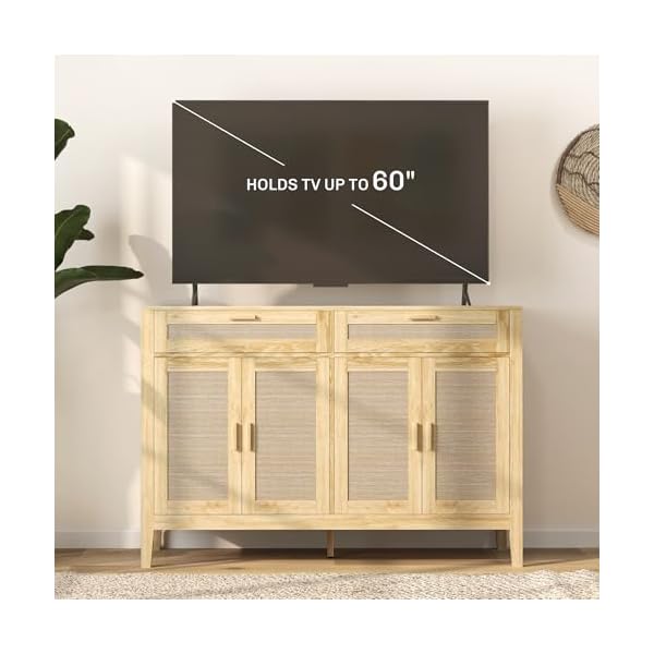 Homcom 53 sideboard buffet cabinet with storage coffee bar storage cabinet with decorative rattan fronts accent cabinet with doors and drawers oak  urban country home decor
