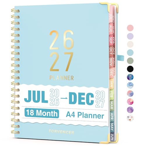 Jul 2026 - Dec 2027 Planner, Forvencer 18 Month Academic Planner 2026-2027, 8.5" x 11", Calendar Planner Weekly and Monthly, Daily Agenda Book, College School Supplies for Student Teacher, A4, Blue