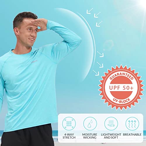 Kpsun Upf 50+ Fishing Shirts Sun Shirts For Men Rash Guard Long Sleeve Sun Protection Shirts Swim Shirts Light Blue #TOP6