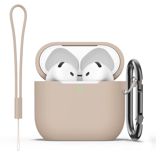 Image of Tobfit Case for AirPods 4 Case Cover 2024 with Lanyard & Keychain, Soft Silicone Protective Case for Apple AirPods 4th Generation, Full Protection, Support Wireless Charging, Milk Tea