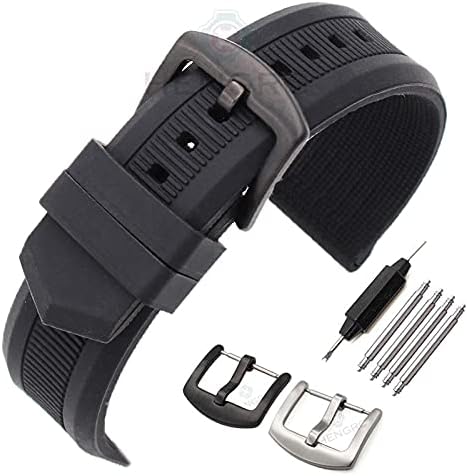 Cinturino Orologio 22mm Silicone Nero Con Fibbia Acciaio E Sgancio Rapido
