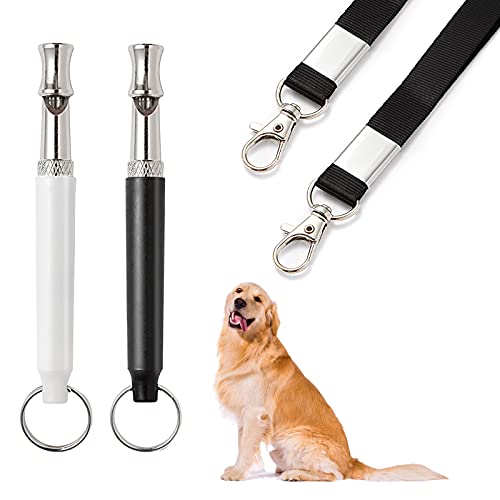 Hweey Dog Whistles Ultrasonic Dog Whistles Adjustable Pitch Silent Ultrasound Dog Training Whistles with Lanyard for Recall, Stop Barking, Dog Training 2PCS (Black,White)