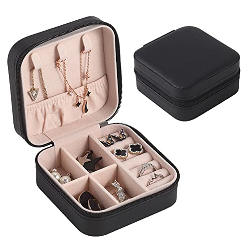 REEKNOKOL Joyero Organizador, Joyero de Viaje Joyero Pequeño Organizador de Joyas de Cuero PU Estuche de Viaje para Mujeres y Niñas Anillos Pendientes Collares y Pulseras (Negro)