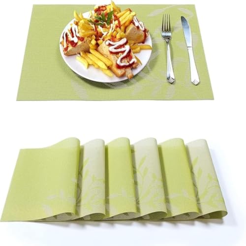 Image of Potency Table Mats Set of 4, Woven Placemate for Dining Table, Heat-Resistant Placemats Stain Resistant Anti-Skid Washable PVC Table Mats, Vinyl Placemats for Dining Kitchen Restaurant Table (C-Green)