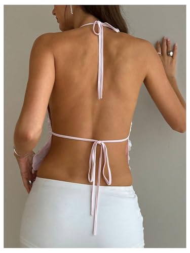 SHENHE Women's Sparkly Sequin Halter Top Open Back Sexy Y2k Backless Rave Clubwear Crop Tank2