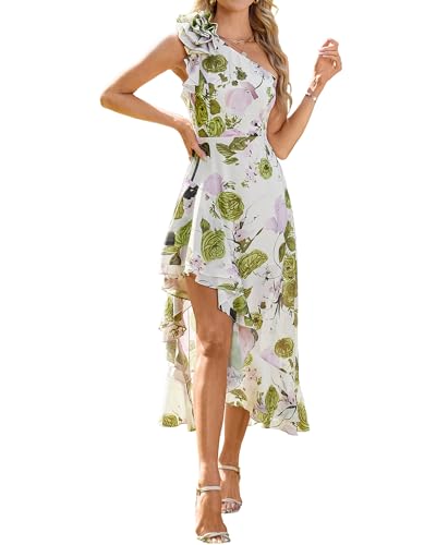Image of GRACE KARIN Womens Summer One Shoulder Sleeveless Dresses Floral Flowy Ruffle High Low Wedding Guest Maxi Sundresses