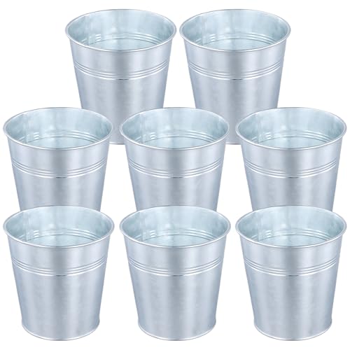 KEILEOHO Lot de 8 mini seaux galvanisés - 12 cm - Petit seau en zinc - Pot de fleurs - Petit seau en tôle - Pour plantes et décoration