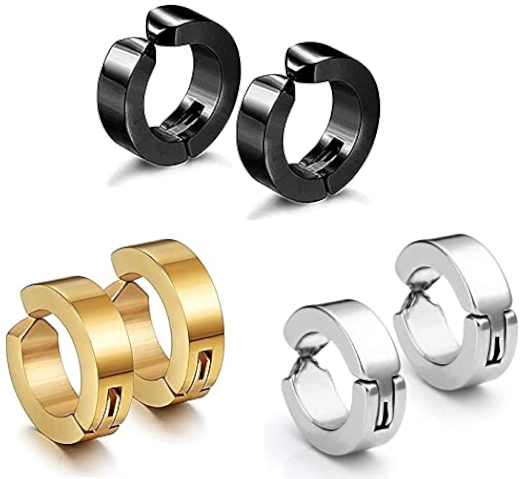 3 Pair Trendy Multicolor Clip-On Earrings for Men and Women