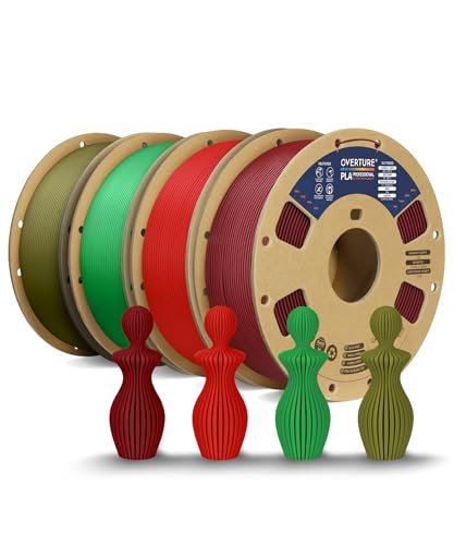 Image of OVERTURE 4KG Bundle PLA Plus (PLA+) Filament 1.75mm, Stronger & More Durable, Professional Toughness 3D Printer Filament 1kg (2.2lbs) 4 Pack (Wine+Red+Green+Army Green