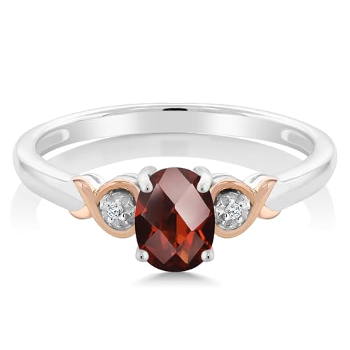 Gem Stone King 925 Sterling Silver and 10K Rose Gold 7X5MM Oval Gemstone Birthstone and Diamond Accent Engagement Ring | Wedding Anniversary Promise Ring For Women | Available In Size 5-92