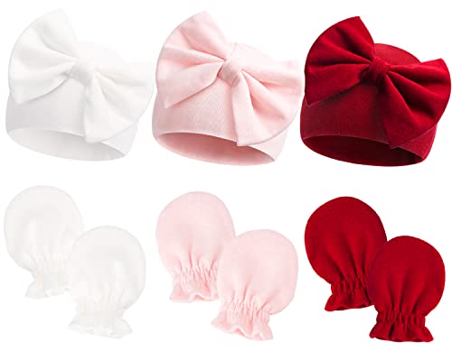 Image of Newborn Beanie Hat Gloves Set, Baby Girl Beanie Spring Summer Autumn Winter Hats for Newborn Infant Cotton