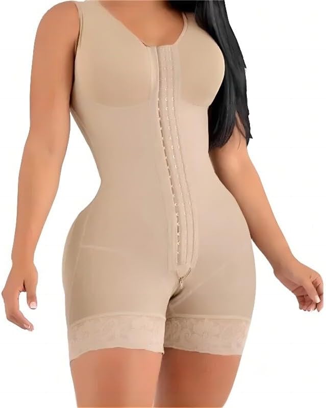 Fajas High Waist Shapewear Bodysuit with Zipper Front, Tummy Control and Back Support