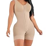 Wlongtor High Waist Shapewear Bodysuit with Zipper Front, Tummy Control and Back Support (Beige, L)