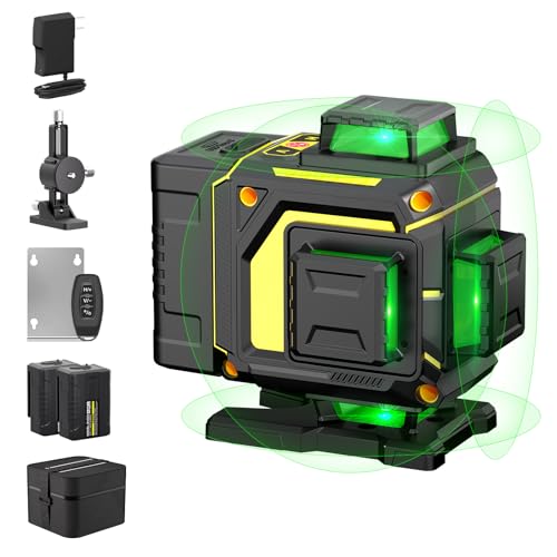 Kreuzlinienlaser Grün 16 Linien Nivellierlaser, 4D 16 Linienlaser Grün Kreuzlaser 4x360° Laser Wasserwaage Selbstnivellierend Baulaser 2×2400mAh Akku für Innenbereich Baustelle,Fernbedienung