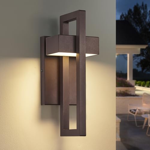 Image of tewei 16.5'' Modern LED Outdoor Wall Sconce, Integrated LED Outdoor Light Fixtures Wall Mount Exterior Lights, Brown Front Porch Outside Lighting for House, Backyard, Warm White 3000K, 1 Pack