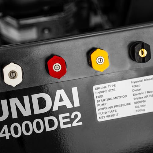 Hyundai 4000psi / 275 bar Diesel Pressure Washer, 4 Quick-release Nozzles, Electric Start, Annovi Reverberi Triplex Pump, 13L/min with 10m Hose, 2x 600ml Oil bottles included, 3 Year Warranty - Image 5