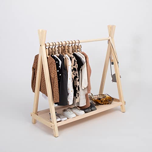 Perchero de Madera, Perchero Tipi, Ropa de Madera para guardería, Perchero para niños (Pinar) Cover