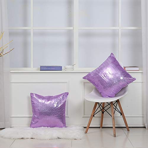 Eternal Beauty Set Of 2 Sequin Decorative Pillow Cover Lavender Throw Pillow Covers For Couch Sofa Throw Pillows 18 X 18 Inches #TOP3