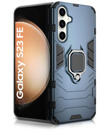 Image of WOW IMAGINE Shock Proof Back Case Mobile Cover for Samsung Galaxy S23 FE 5G | Back Cover Case (Tough Armor | Hybrid PC + TPU | Ring Holder & in-Built Kickstand | Blue)