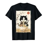 Samurai Katze Japanische Kunst Ramen Neuheit Kawaii Lustige Katze T-Shirt
