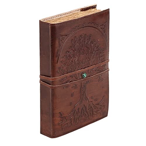 Leather Journal Lined Paper Tree of Life Handmade writing Notebook Diary Leather Bound Daily Notepad for women and men Writing pad for Artist Sketch (6 x 8, deckle edge tan)