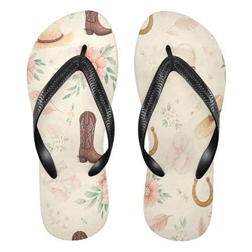 Burbuja Boot Hat Horseshoe Flowers Flip Flops for Women Men, Soft Thong Sandals Rubber Slippers for Pool Beach Essentials