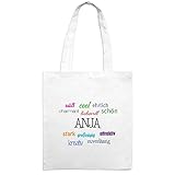 anja klingenböck Material:100% Baumwolle Jutebeutel mit Namen Anja - Motiv Positive Eigenschaften - Farbe weiß – Stoffbeutel, Jutesack, Hipster, Beutel