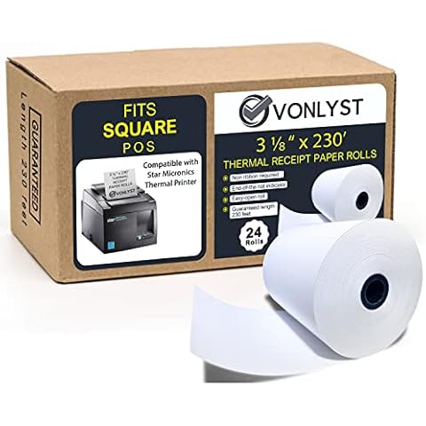 Vonlyst Receipt Paper Roll 3 1/8 x 230 for Square Register and Square POS System connected to Star Micronics Thermal Printer (Pack 24 rolls) Cover