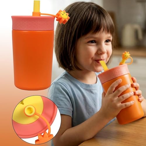 Image of Toddler Water Bottle with Straw, Kids Sipper Cup BPA Free Leak Resistant Drinking Bottle for Preschool, Daycare, Travel & Everyday Use (Orange, 350 ml)