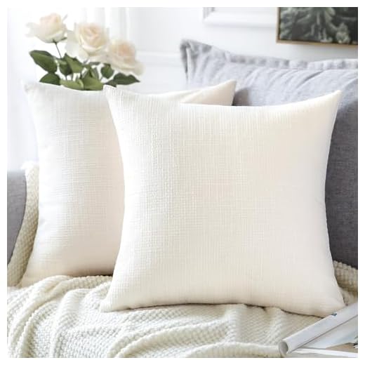 OTOSTAR Linen Throw Pillow Covers Set of 2 Decorative Square Pillowcases Cushion Covers 28x28 Inch for Home Decor Sofa Bedroom Car 70 x 70 CM Cream White/Beige