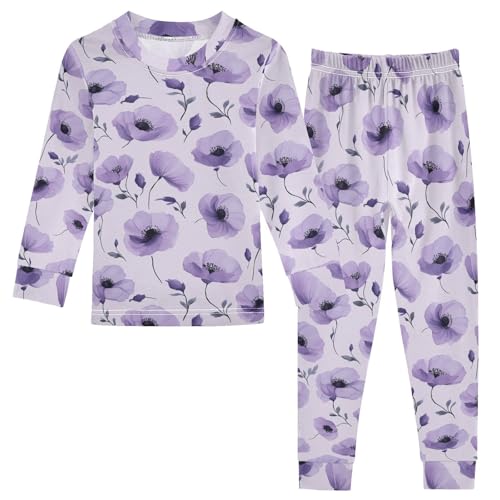 Fustylead Beautiful Light Purple Poppy Cotton Pajamas Long Sleeve Sleepwear Lounge Set