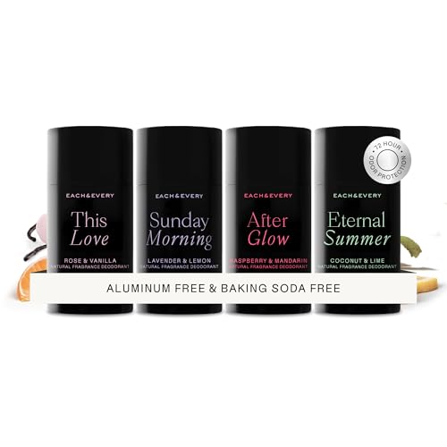 Each & Every Aluminum Free Deodorant for Women & Men – Natural Fragrance All Day Odor Protection, Non-Toxic Deodorant for Sensitive Skin, EWG Verified, Baking Soda Free - Multiple Scents 4 Pack, 2.5oz