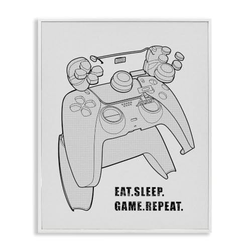 'Monochrome Eat Sleep Game Repeat Saying'| Framed Giclee Art